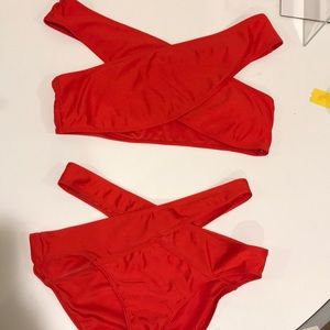 Red Fashion Nova Cross Cross Bikini